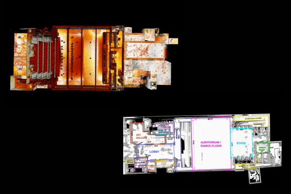 LiDAR scan of an Arts Centre and the resulting floor plan model
